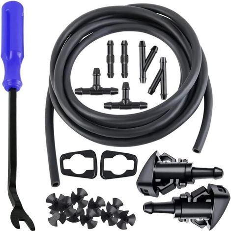 Kit de tuyaux de lave-glace 22 pièces, tuyau de liquide lave-glace 4 m, 6 connecteurs de tuyau, 2 buses de ventilateur, connexion pompe à eau et buse de voiture (1/4)