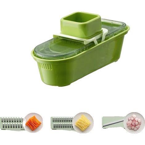 Cortador de verduras, cuchilla de acero inoxidable, diseño ecológico, 3 cuchillas, 1 cesta (1/2)