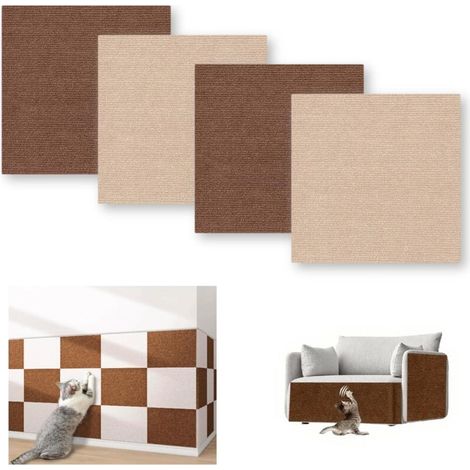 Lot de 4 protections de meubles pour griffoir à chat (30 x 30 cm), autocollantes et découpables, beige + marron.