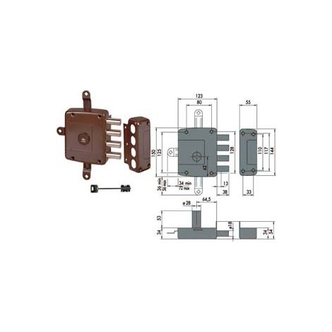 SERRATURA QUINTUPLICE APPLICARE S/SCROCCO DOPPIA MAPPA 57172 (EX57130)  mm.64 DX (57172601)    CISA