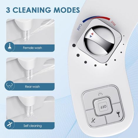 Kit de bidet WC non électrique avec douchette intégrée, rehausseur de WC avec double buse autonettoyante rétractable et pression d'eau réglable (1/4)