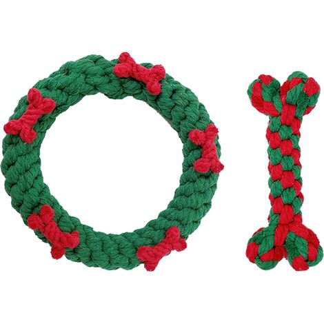 1 juguete masticable de cuerda con temática navideña en colores brillantes, para cachorros y perros, para la higiene dental y el juego interactivo. (1/5)