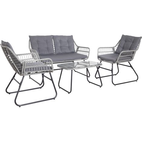 SVITA CAPRI Balkonmöbel-Set Polyrattan Sitzgruppe Outdoor 4-tlg. Gartenlounge Hellgrau/Dunkelgrau