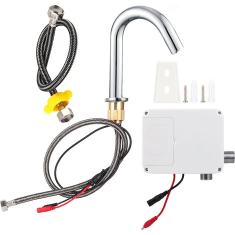 Grifo automático de inducción infrarroja con unidad de control, rosca G1/2 pulgada, perfil bajo, acero inoxidable, 4 pilas AA (no incluidas). (1/5)