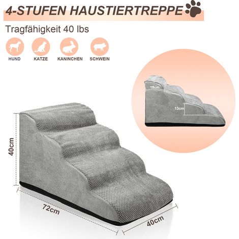 Randaco Hundetreppe 4 Stufen, Haustiertreppe mit sanfter Steigung für Sofa und Bett, dicke Schaumstofftreppe mit abnehmbarem waschbarem Bezug, Grau (1/5)