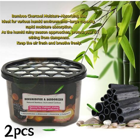 2pcs Déshydratant au charbon actif Élimine l'humidité et les odeurs Boîte absorbant l'humidité, idéale pour les salles de bain et les placards (1/5)