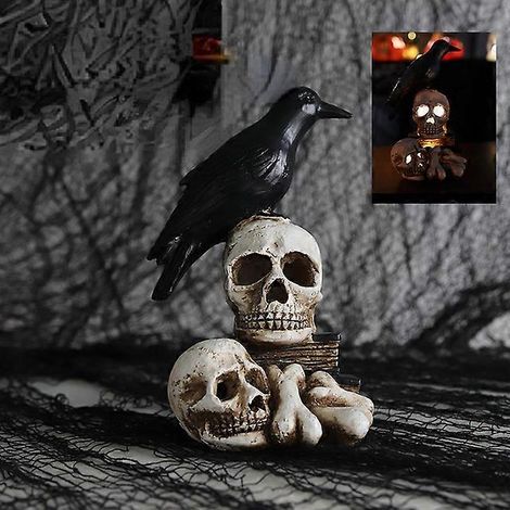 Lampe de rue squelette corbeau phosphorescente en résine pour Halloween, idéale pour la maison, la table, les maisons hantées, les bars et les fêtes d'horreur. (1/5)