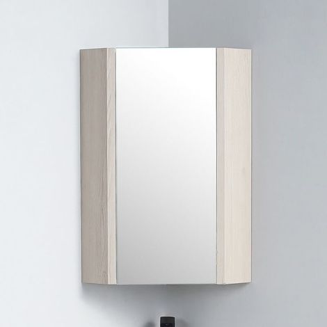 Rue Du Bain – Meuble haut d'angle miroir suspendu chêne gris 31,2x31,2cm – Armoire avec étagère et porte miroir – Fixation murale incluse
