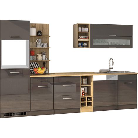 Küchenzeile grau glänzend 310 cm MARANELLO-03 , Anthrazit Hochglanz ohne E-Geräte B x H x T ca. 310 x 200 x 60cm (1/5)