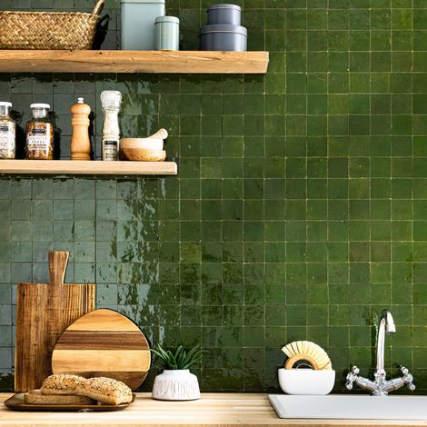 Zellige véritable Carrelage Artisanal - 5x5 cm - Vert Impérial (vendu par plaque de 0,09 m² - 30x30 cm) (1/5)