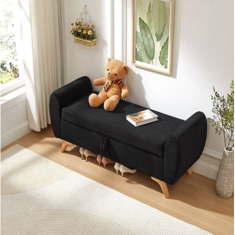 Baúl plegable 145x51x57 cm para dormitorio, salón o entrada, con almacenaje, patas de madera, pana - negro (1/5)