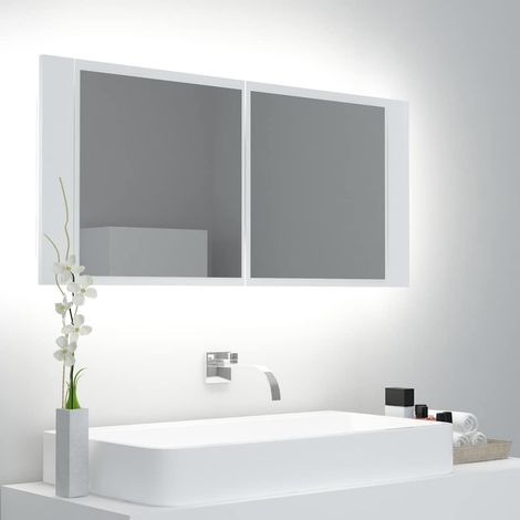 vidaXL Armario espejo de baño con luz LED acrílico blanco 100x12x45 cm (1/5)