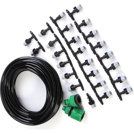 Jeu de micro-irrigation 15M avec tuyau de brumisation et buses de pulvérisation pour jardin, terrasse et patio, système de refroidissement par brouillard pour arrosage extérieur. (1/5)