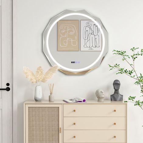 Miroir de Salle de Bain HD à LED Antibuée Miroir Antibuée à Bord Biseauté Unique avec Température en Continu à 3 Couleurs (1/3)