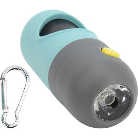 Distributeur de sacs à déjections canines avec lampe torche LED et clip métallique pour les promenades nocturnes. (1/5)
