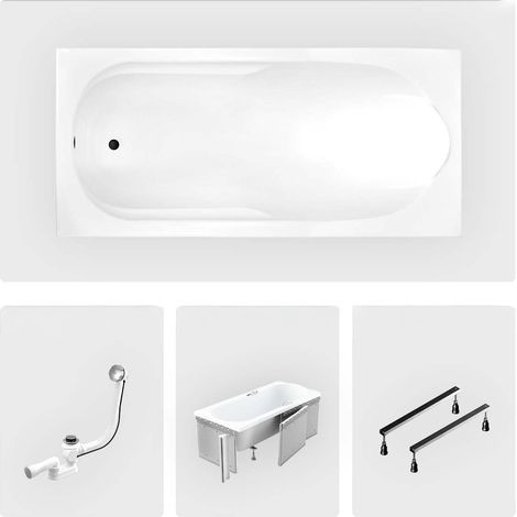 Rechteckige Badewanne - 140 x 70 cm - mit Verkleidung - Füße - Chromablauf - BONA