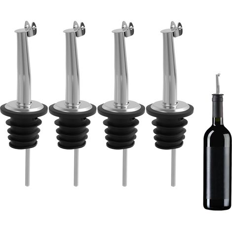 Set mit 4 silberfarbenen Ausgießern aus Edelstahl, inklusive Luftschlauch, für 0,7-1-Liter-Flaschen, Öl, Spirituosen und Essig (1/5)