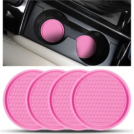4 Pièces sous Verres Voiture Universel Anti Dérapant Silicone, Porte Gobelet en PVC, PVC Épais Coaster Voiture, Universels Tapis pour Gobelets Automobiles, Caboteur Tasse Voiture(Rose) (1/5)
