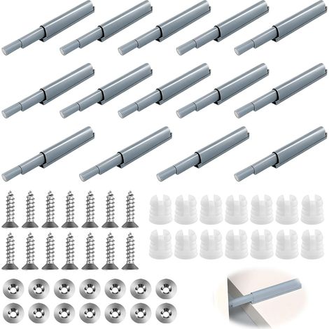 14 PCS Push to Open Aimant Porte Placard Puissant, Loquet Magnétique Amortisseur Porte Placard pour Cuisine et Tiroir, Système Ouverture Pression sans Poignée, Gris (1/5)