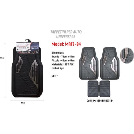 TRADE SHOP - Tappetino Universale Auto Pvc Gomma Stampa Metallo Tappetini 4pz Maxtech Mats-04 -