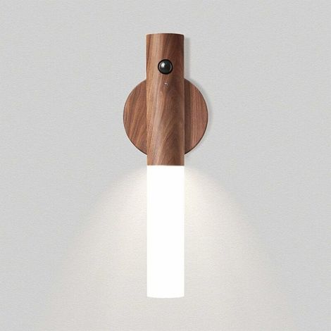 Applique Murale intérieur avec Détecteur, Lampe Multi-fonctionne bois, lampe de chevet design démontable avec support Magnétique, Veilleuse de nuit LED Rechargeable portable (Walnut) (1/4)