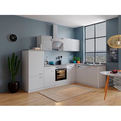 Cuisine Kitchenette d'angle Blanc Béton Malia 280x172 cm Respekta