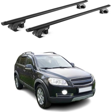 OMAC Dachträger Aluminium TÜV geprüft für Chevrolet Captiva 2006-2016 – Für Standard Dachreling – T Nut – Max 90 kg – 2 Schlösser Schwarz (1/5)