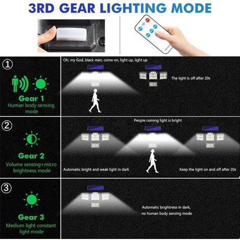 Lumière Solaire Extérieure, [333LED/3 Modes] Projecteur Solaire Extérieur Étanche Projecteur Solaire LED, Angle d'éclairage 240° avec Télécommande, Câble 5M (1/5)