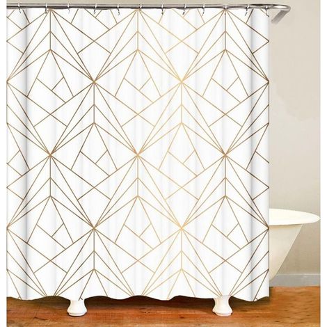 DESIGN Rideau de douche doré ligne jaune triangles salle de bain textile rideau anti-moisissure effet lavable rideau douche rideau 12 anneaux C poids inférieur (1/5)