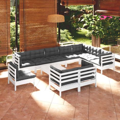 Muebles de jardín 11 pzas y cojines blanco madera maciza pino vidaXL (1/5)