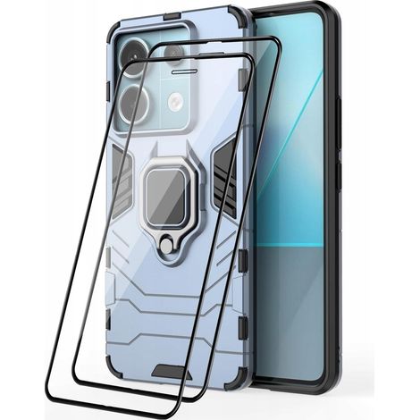 Redmi Note 13 Pro 5G Schutzhülle mit gepanzertem Haltering und Glas (2x) Hellblau (1/2)