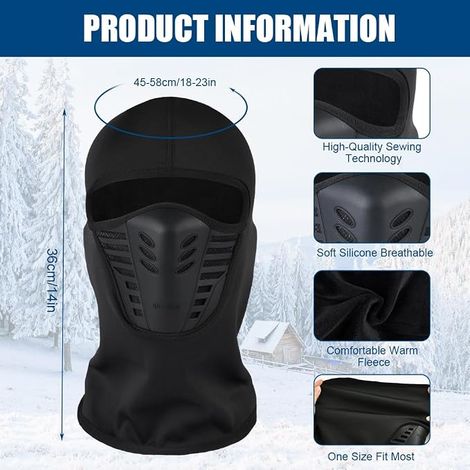 Pasamontañas de invierno, máscara facial, visera, pasamontañas para moto/bicicleta/esquí, gorro impermeable y cortavientos para deportes de invierno y actividades al aire libre, bufanda con protección (1/4)