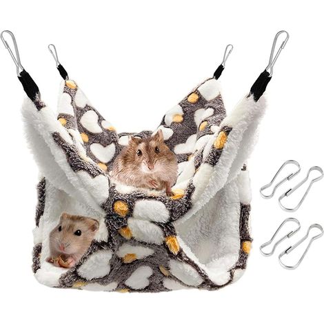 Hamac Pour Rongeur - Lit Suspendu Triple En Polaire - Pour Cage De Hamster Cochon D Inde Chinchilla Furet - 30x30cm Couleur Café (1/5)