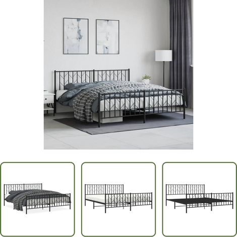 vidaXL Lit avec tête et pied - Cadre de lit métal sans matelas avec pied de lit noir 183x213cm (1/5)