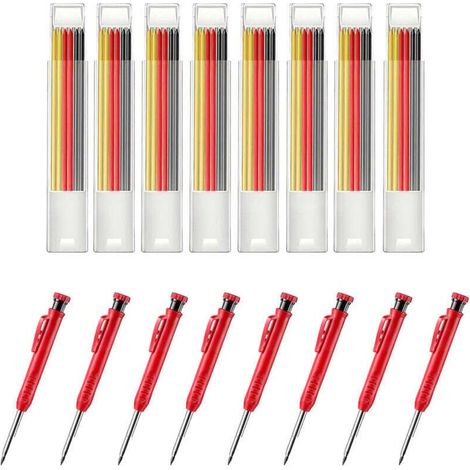 Lot de 8 porte-mines charpentier automatiques solides avec recharges crayon pour le dessin, travail du bois plomb, Noir, Jaune, Rouge (1/4)