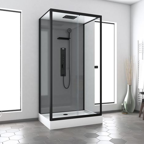 cabine de douche hydromassante 110x80x215 cm - fond gris et profilés noir mat - grey style (1/5)