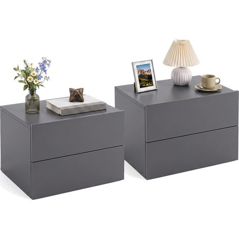 Table de Chevet Murale avec 2 Tiroirs, Table de Nuit Suspendue en Imitation Bois Gain de Place et Montage Facile pour Chambre, 42x30x29cm(Gris,2 pcs) (1/5)