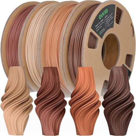 Filament PLA 1.75mm Pack, Lot de 4 Filament Imprimante 3D PLA Bois 4x200g, Filament 3D Effet Bois (Noyer Noir, Cerisier, Chêne Blanc, Teck) pour Impression Haute Précision (1/5)