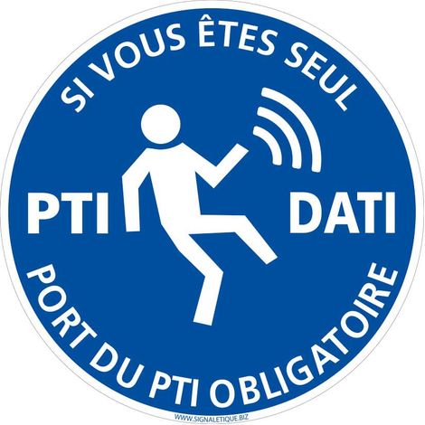 Panneau d'obligation Port du PTI obligatoire (E0804). Obligation Signalisation PTI DATI. Autocollant, PVC, Alu - Adhésif - Diamètre 125 mm (1/5)