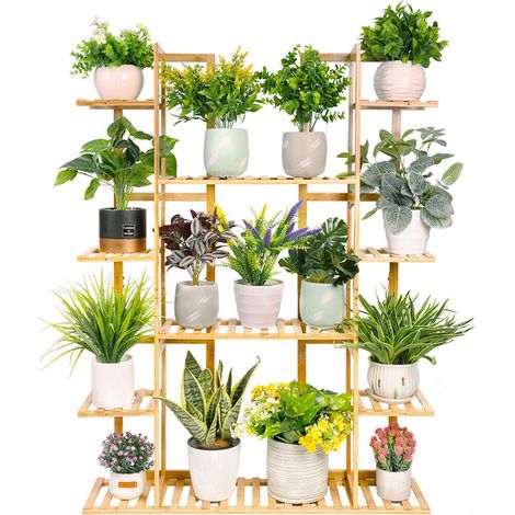 Unho – Étagère à plantes en bambou 9 niveaux 123x89x19.5cm – Support pot de fleurs vertical – Matériau écologique et résistant à l'humidité