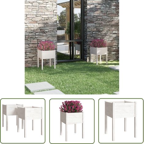 The Living Store Jardinières 2 pcs Blanc 50x50x70 cm Bois de pin massif - Jardiniere - Pot De Fleurs - Bac À Fleurs - Bois - Pin (1/5)