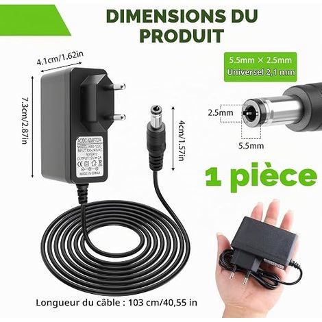 12 V 2 A 24 W Mains Adapter, AC DC 100-240V Transformer to 12V 2A Power Supply, Power Supply 5.5 x 2.5 mm/2.1 mm Cable 1.5 m for LED, Router, CCTV, Speakers (1/4)