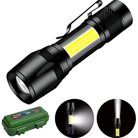 Torcia tattica a LED con zoom, clip laterale e ricaricabile tramite USB. (1/4)