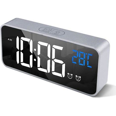1 Réveil numérique, Double alarme, Affichage LED miroir, Luminosité réglable, Pour chambre (1/5)