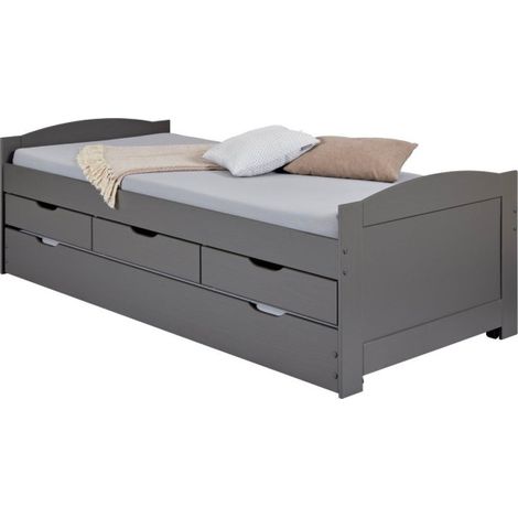 Lit Enfant avec Sommier & Tiroir "Lorie" 90x200cm Gris (1/5)