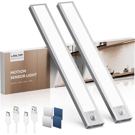 2pcs Lampe Placard sans Fil Rechargeable Cuisine sous Meuble,21 cm 1500mAh Reglette LED Lumiere Armoire Dimmable,Réglage tricolore (1/5)