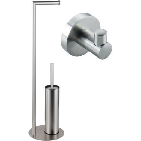 FugaFlow Eccelente Porte-rouleau de papier toilette sur pied avec brosse WC - avec crochet pour serviette - Acier inoxydable brossé PVD (RVS) (1/5)