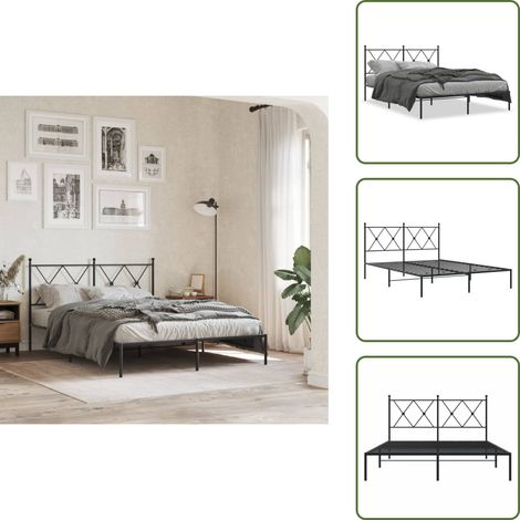 Bettgestell mit Kopfteil Metall Schwarz 135x190 cm - Metallbettfundament - Doppelbett - Boxspringrahmen - Schwarzes Bettgestell - Bettgestell Mit Kopfteil (1/5)
