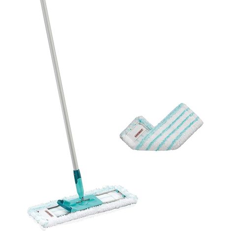 Leifheit rückenschonender Bodenwischer Profi XL Micro Duo inkl. Ersatzbezug Micro Duo aus Mikrofaser, Wischer für Fliesen und Steinböden mit großer Wischbreite, 360° Drehgelenk und Click-System