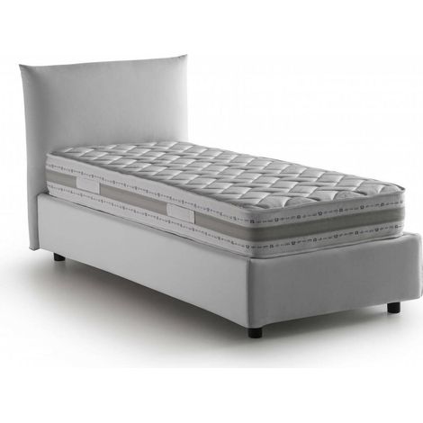 Dmora - Cama individual Dborbe, Cama contenedor con revestimiento de tela, 100% Made in Italy, Apertura lateral, con colchón 80x190 cm incluido, Blanco